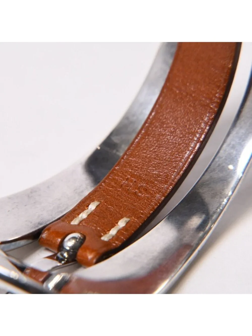 Hermes Belt Motif Leather Bracelet Brown 925 Sterling Silver